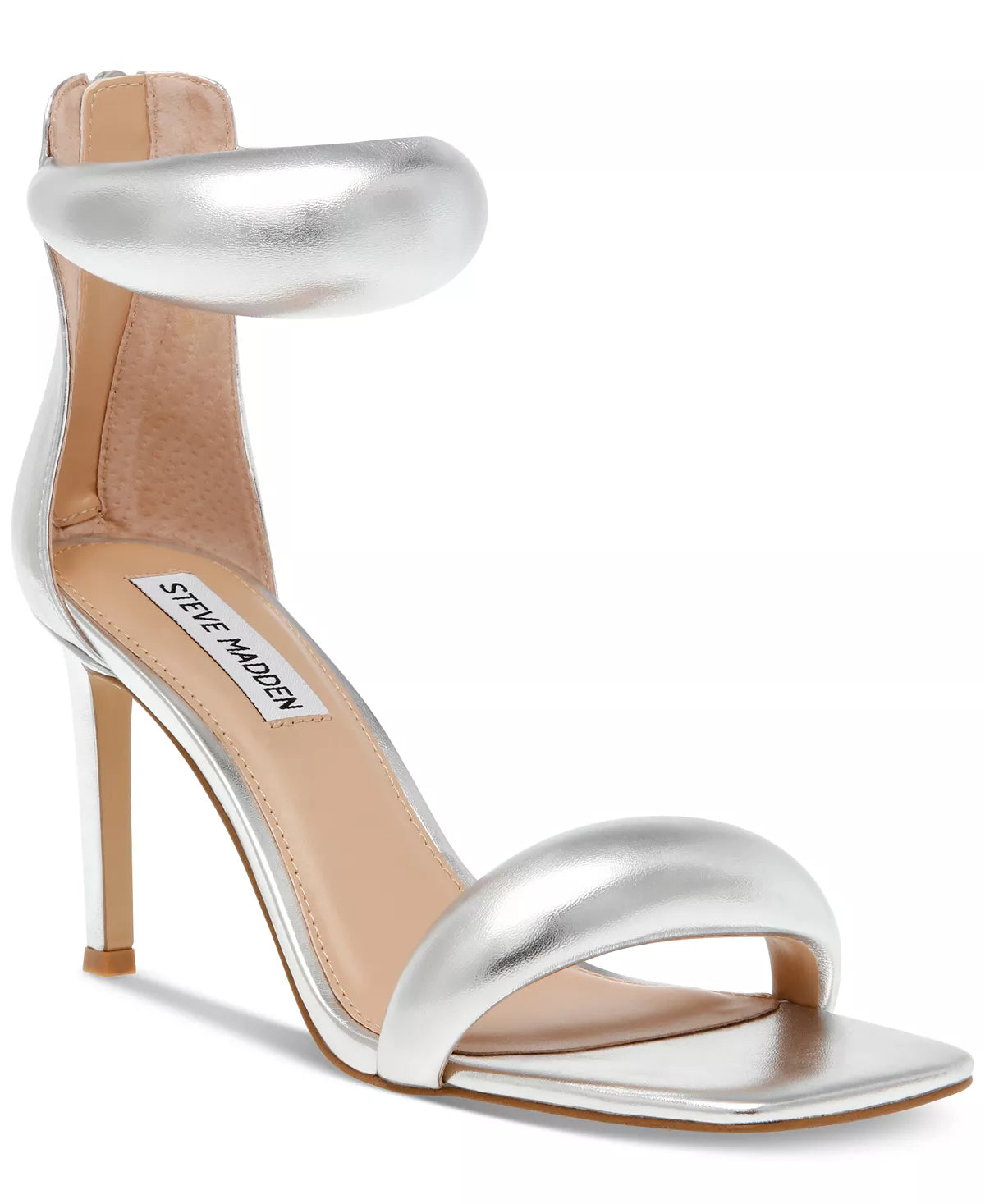 STEVE MADDEN SILVER PADDED STRAP METALLIC SANDAL