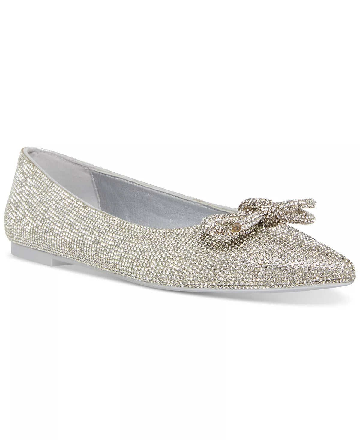 STEVE MADDEN SILVER STUDDED BOW DETAIL FLATS