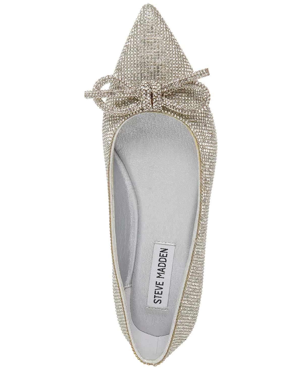 STEVE MADDEN SILVER STUDDED BOW DETAIL FLATS