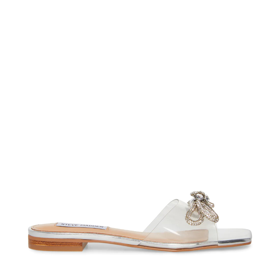 STEVE MADDEN SILVER VINYL STRAP BOW DETAIL SLIDE