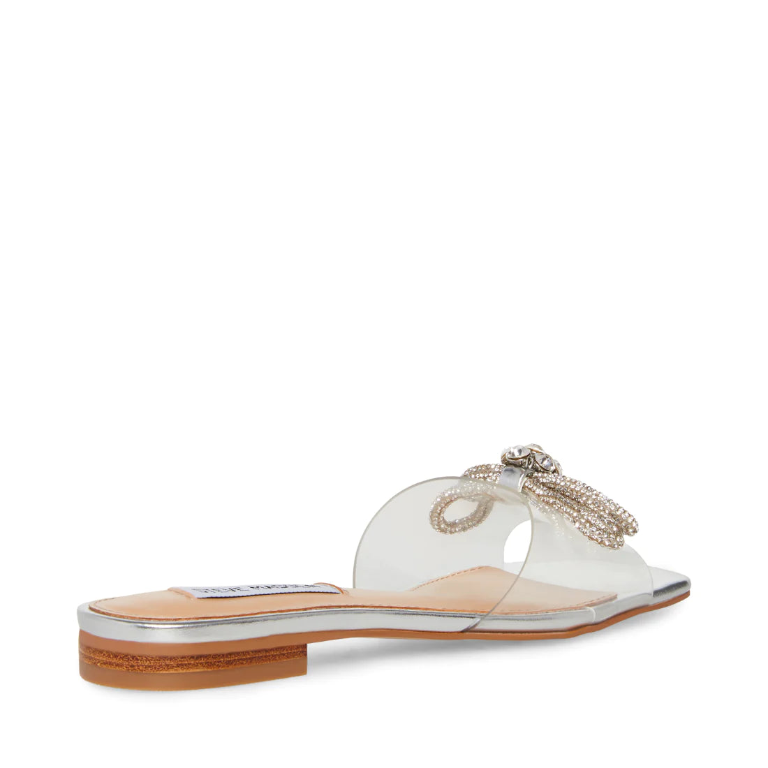 STEVE MADDEN SILVER VINYL STRAP BOW DETAIL SLIDE