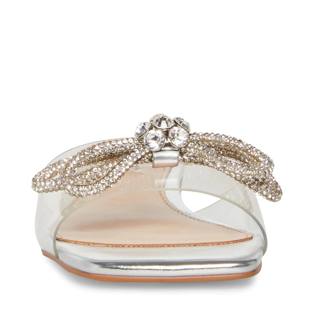 STEVE MADDEN SILVER VINYL STRAP BOW DETAIL SLIDE