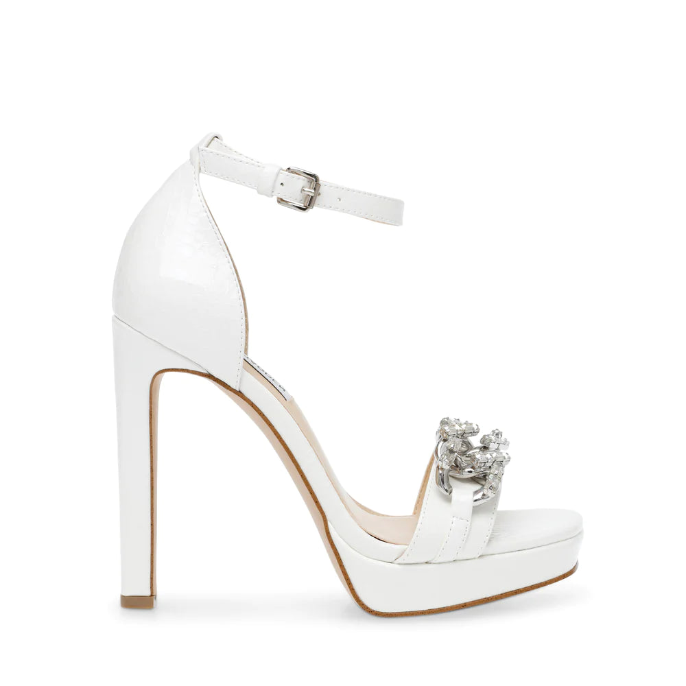 STEVE MADDEN WHITE TEXTURED PLATFORM CHAIN DETAIL HEELD SANDAL