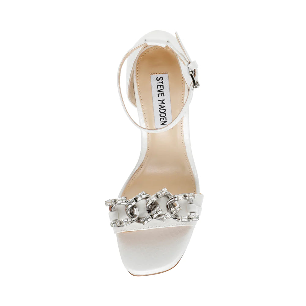 STEVE MADDEN WHITE TEXTURED PLATFORM CHAIN DETAIL HEELD SANDAL