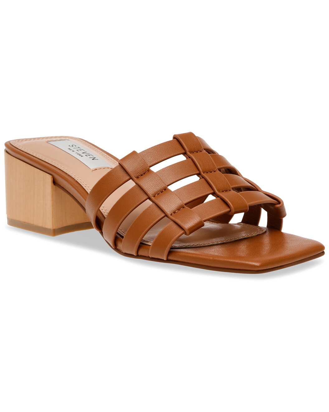 STEVEN NEW YORK BROWN SQUARE LOW BLOCK HEEL MULE