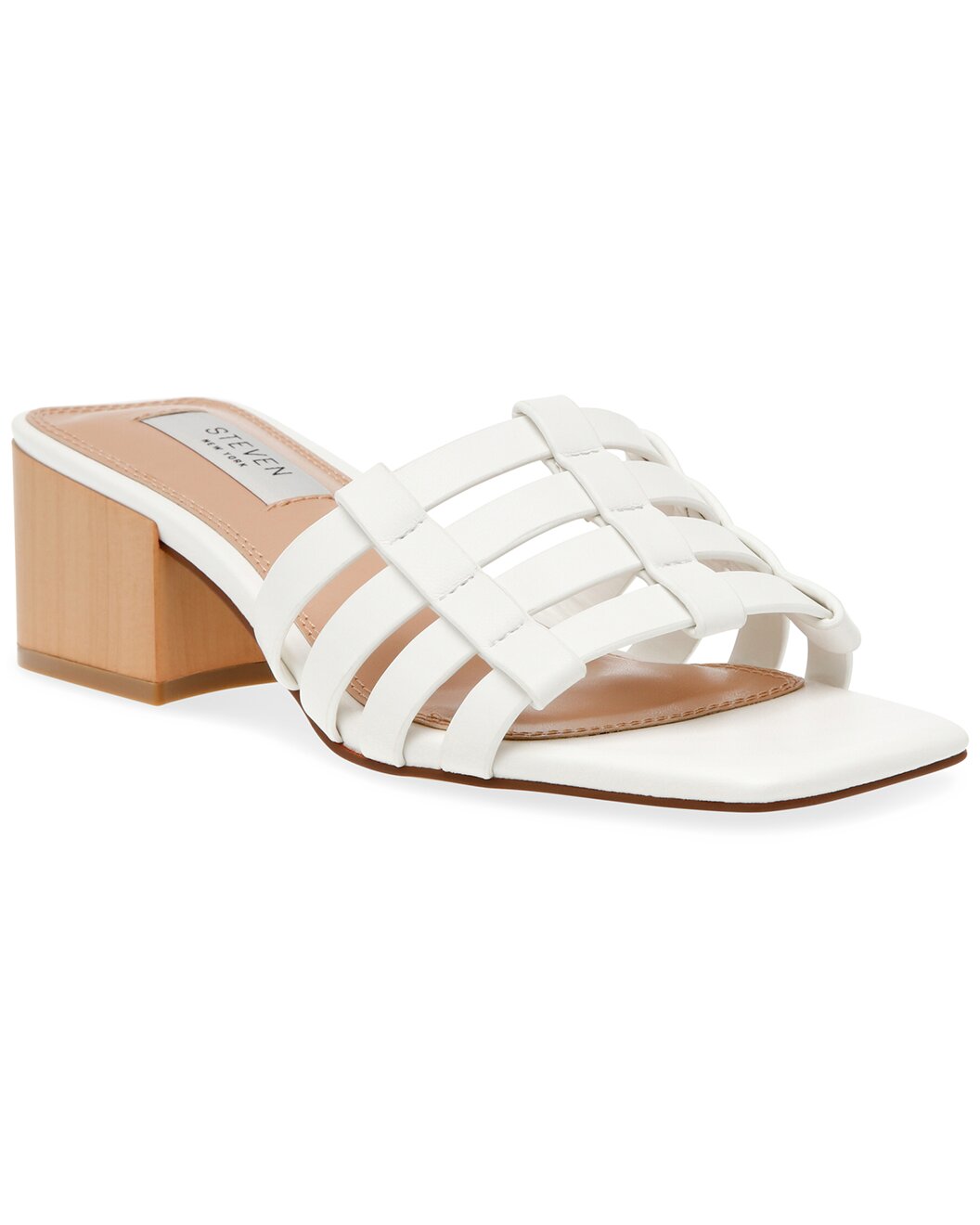 STEVEN NEW YORK WHITE SQUARE LOW BLOCK HEEL MULE