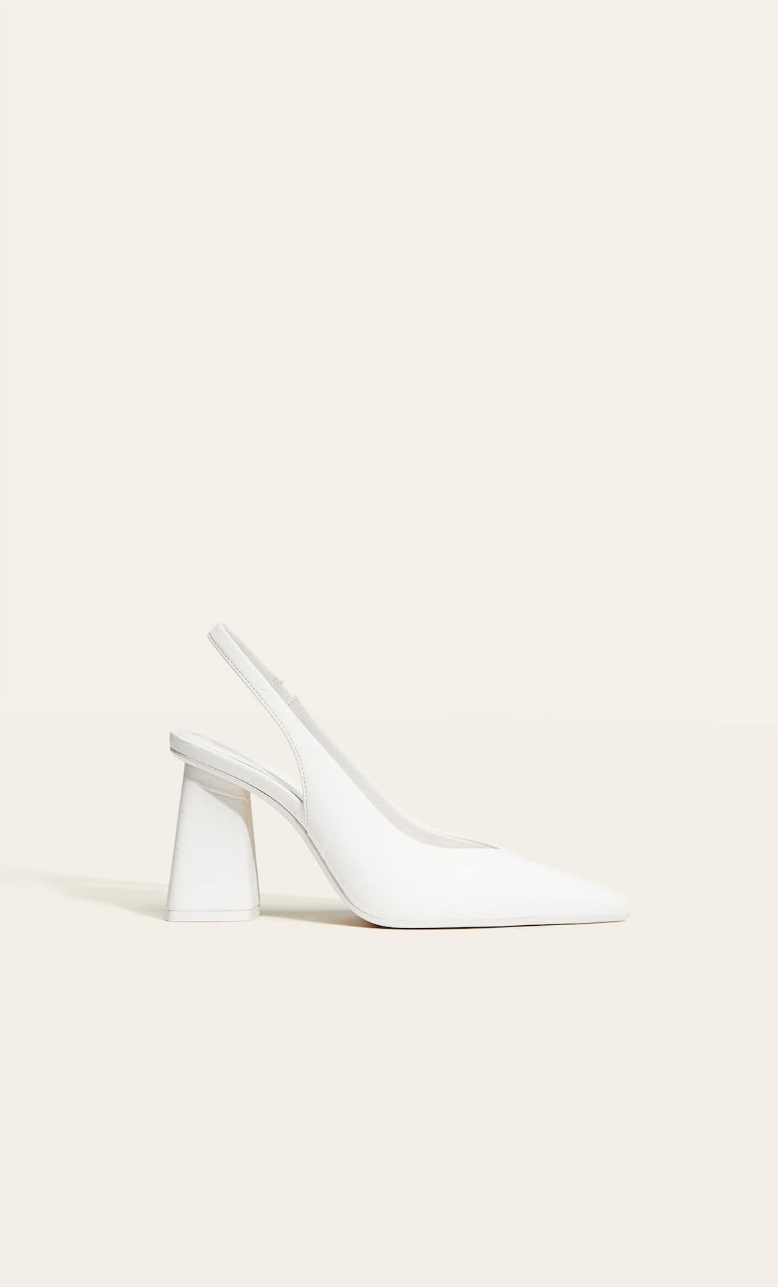 STRADIVARIUS WHITE SLINGBACK BLOCK HEEL SHOES