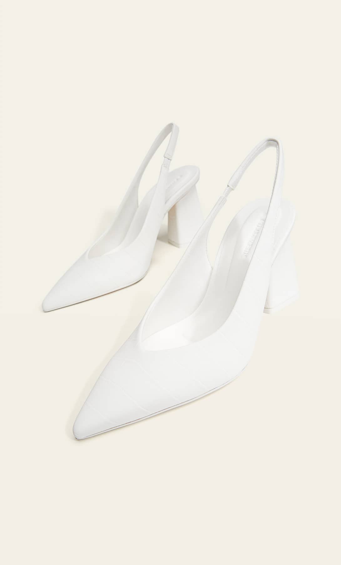 STRADIVARIUS WHITE SLINGBACK BLOCK HEEL SHOES