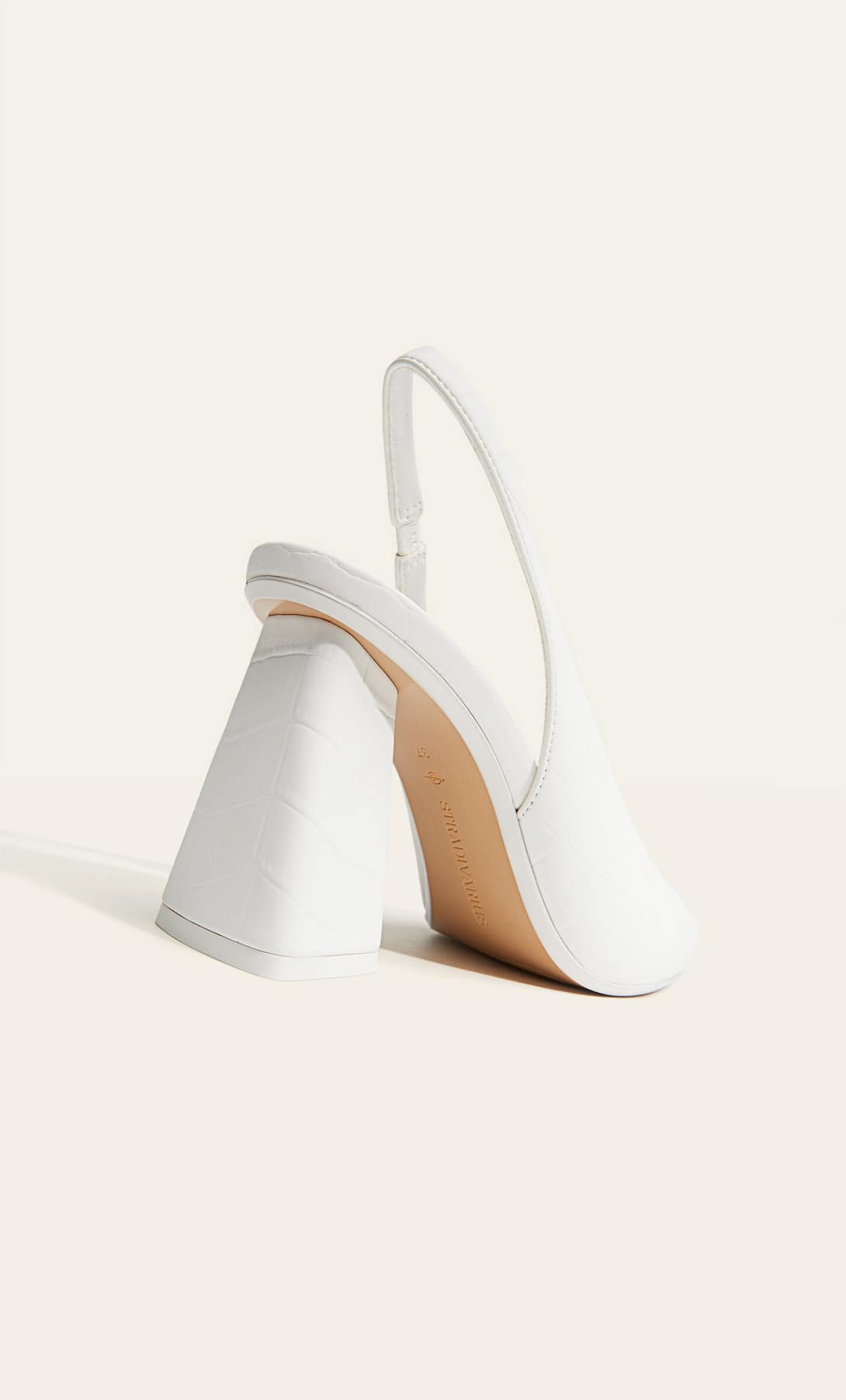 STRADIVARIUS WHITE SLINGBACK BLOCK HEEL SHOES