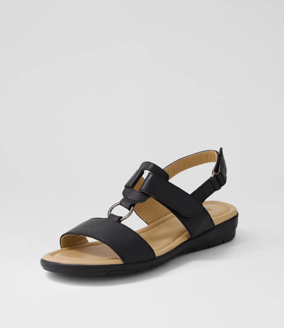 SUPERSOFT BY DIANA FERAN LEATHER VELCRO SANDAL IN BLACK