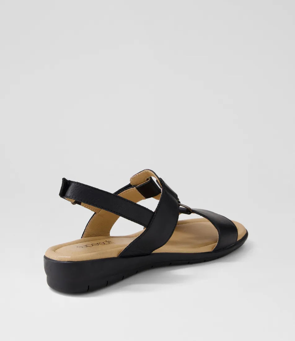 SUPERSOFT BY DIANA FERAN LEATHER VELCRO SANDAL IN BLACK