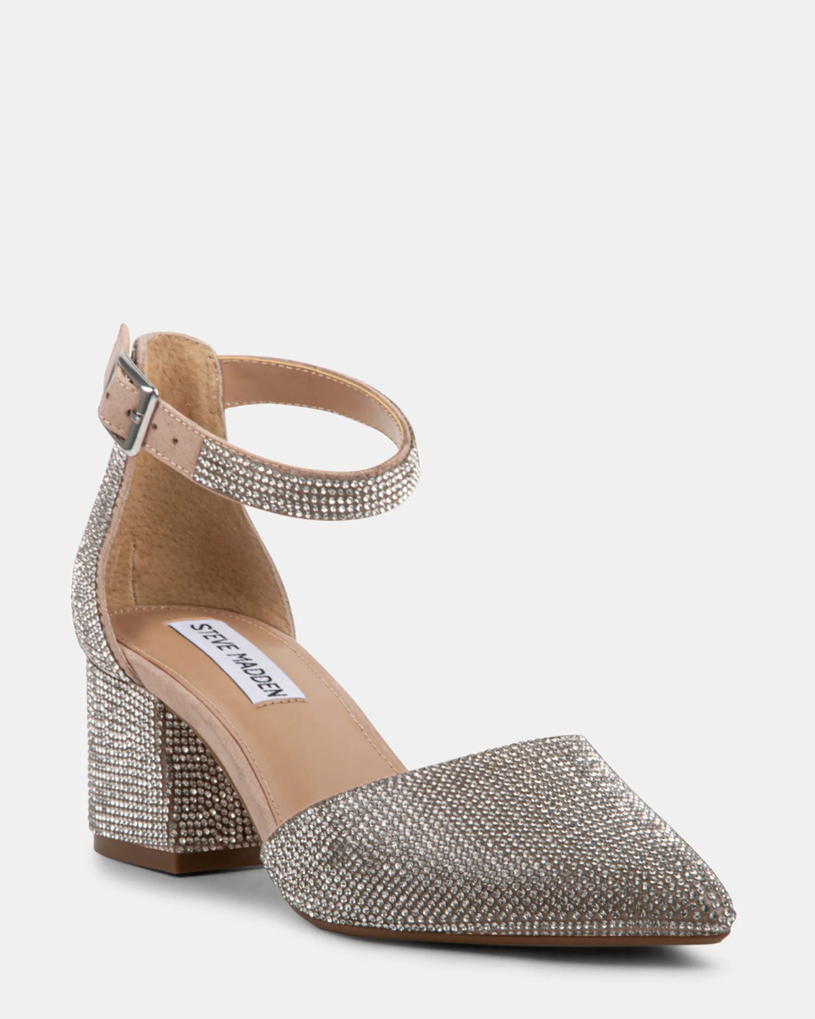 Steve Madden Embellished Pointed Toe Block Heel Pump in Silver