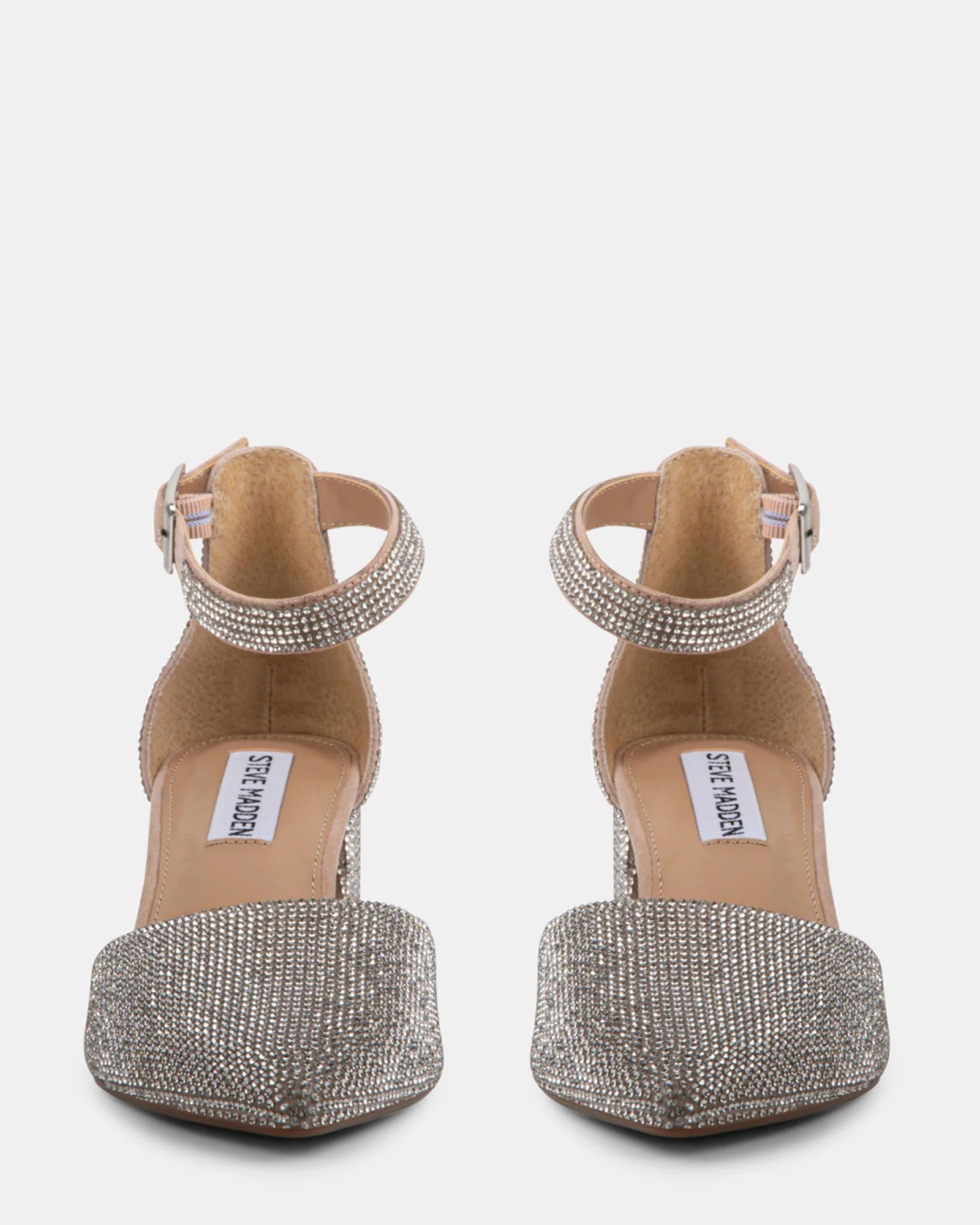 Steve Madden Embellished Pointed Toe Block Heel Pump in Silver