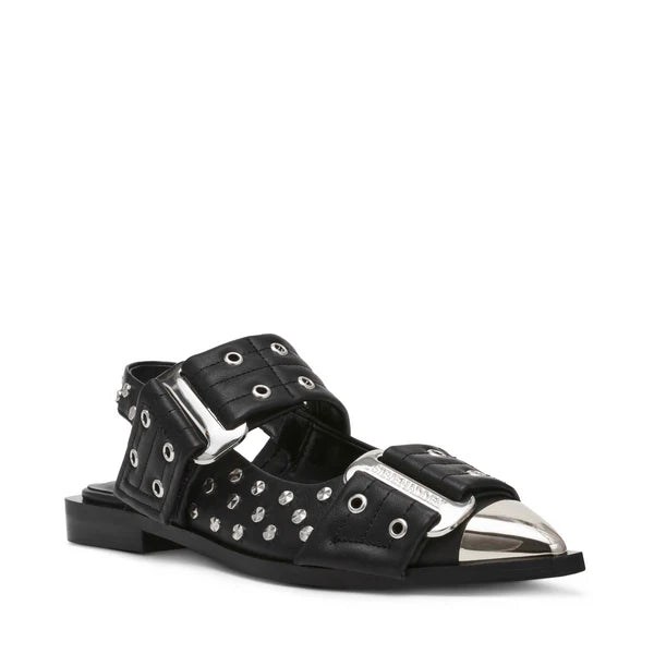 Steve Madden Metal Toe Cap Buckle Detail Flats in Black