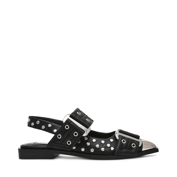 Steve Madden Metal Toe Cap Buckle Detail Flats in Black