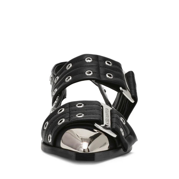 Steve Madden Metal Toe Cap Buckle Detail Flats in Black