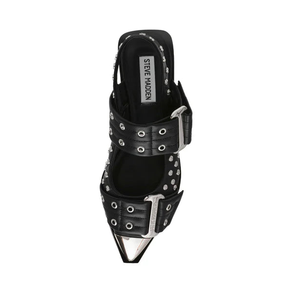 Steve Madden Metal Toe Cap Buckle Detail Flats in Black