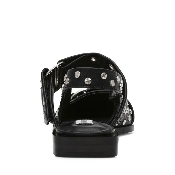 Steve Madden Metal Toe Cap Buckle Detail Flats in Black