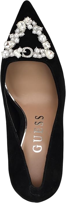 Guess Suede Pointed Toe Brooch Pump in Black