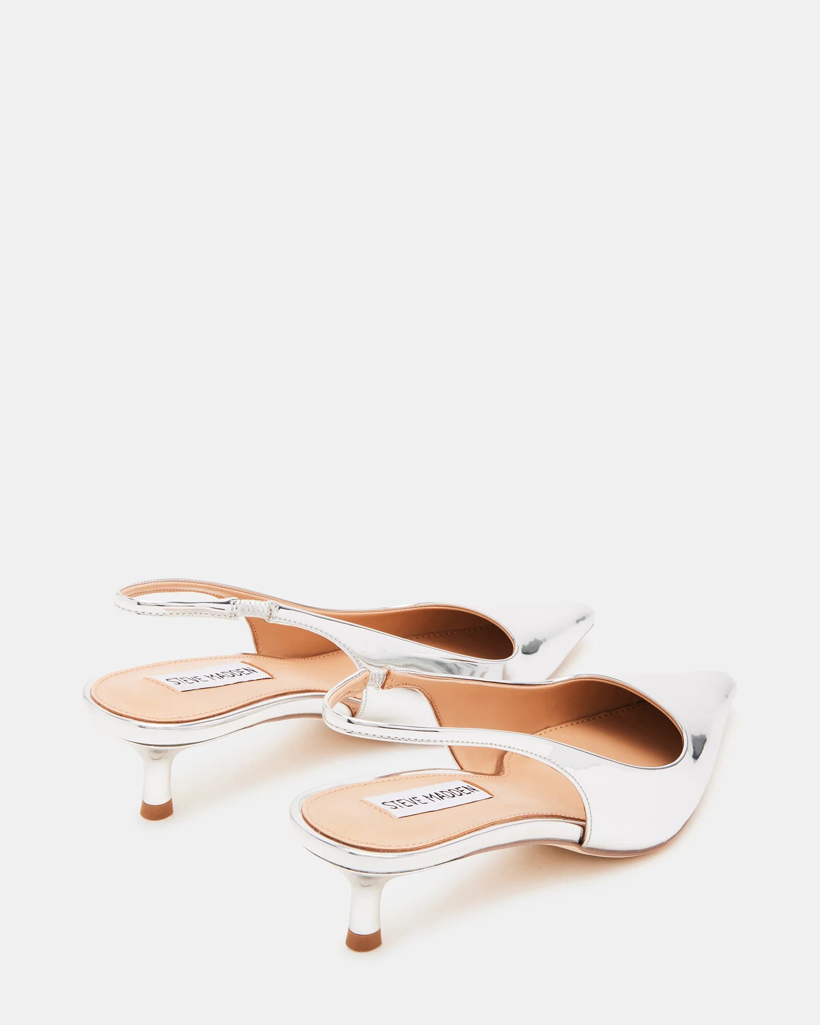 Steve Madden Pointed Toe Slingback Kitten Heels in Metallic Silver