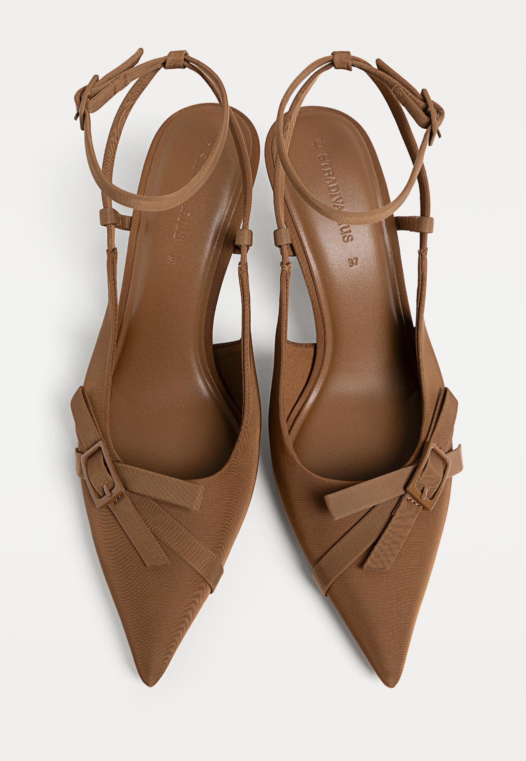 Stradivarius Ankle Strap Pointed Toe Pump in Coffee
