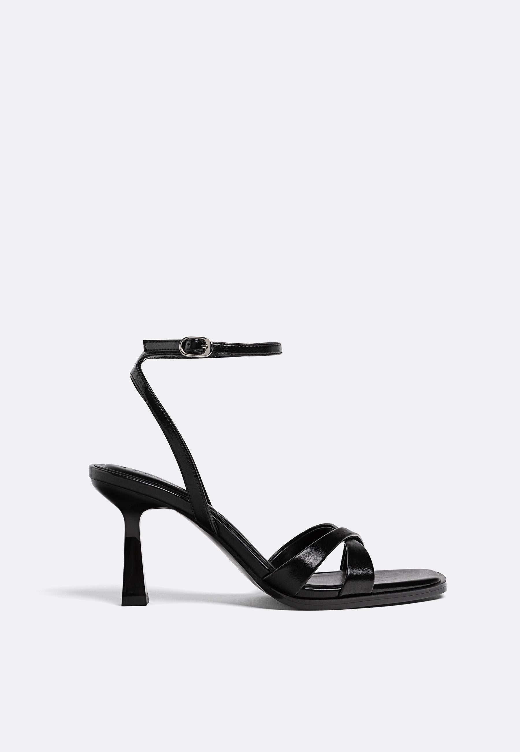 Stradivarius Cross Strap Heeled Sandal in Black