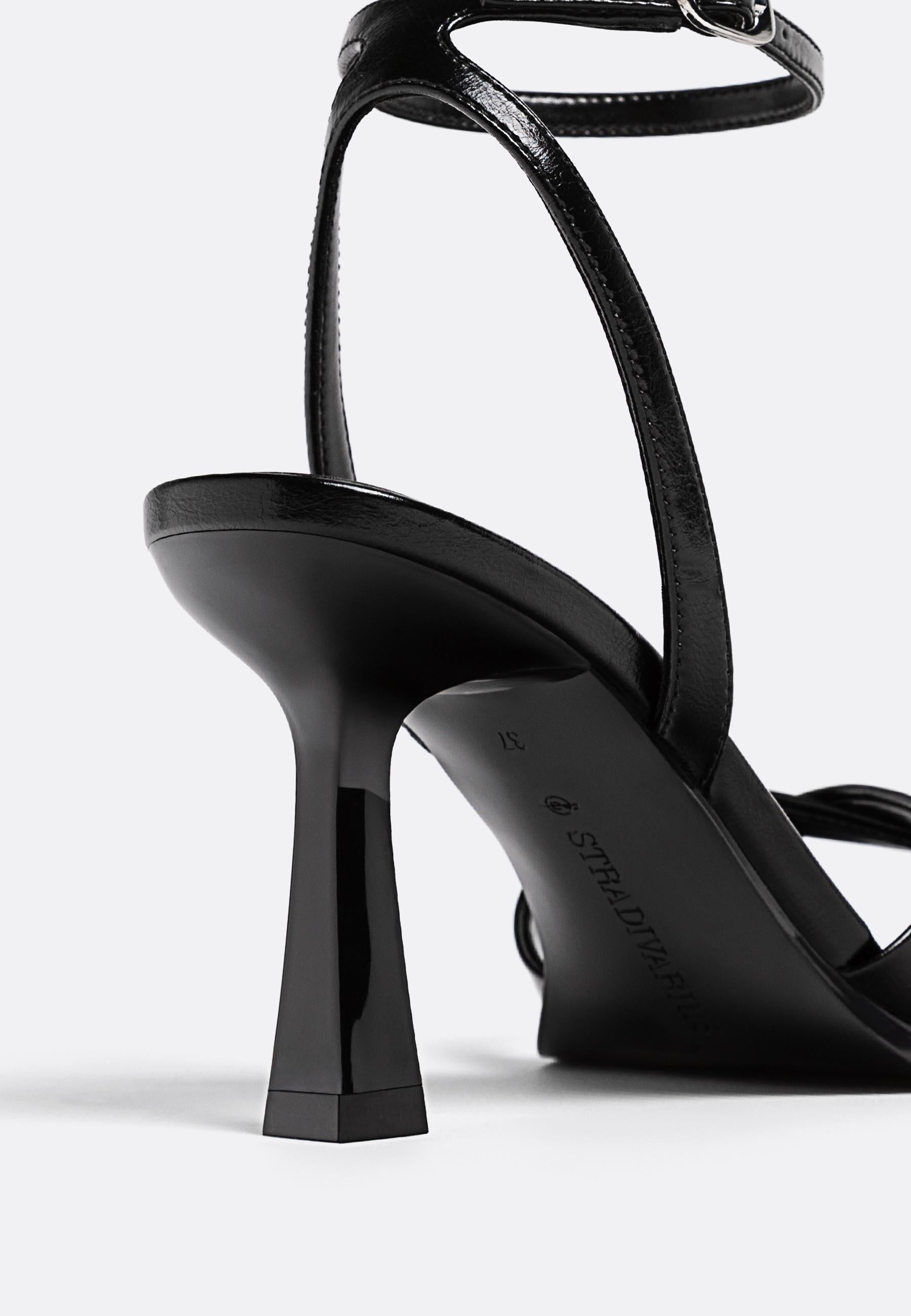 Stradivarius Cross Strap Heeled Sandal in Black