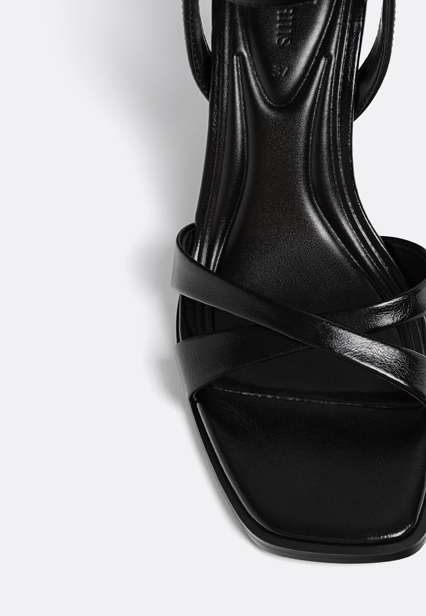 Stradivarius Cross Strap Heeled Sandal in Black