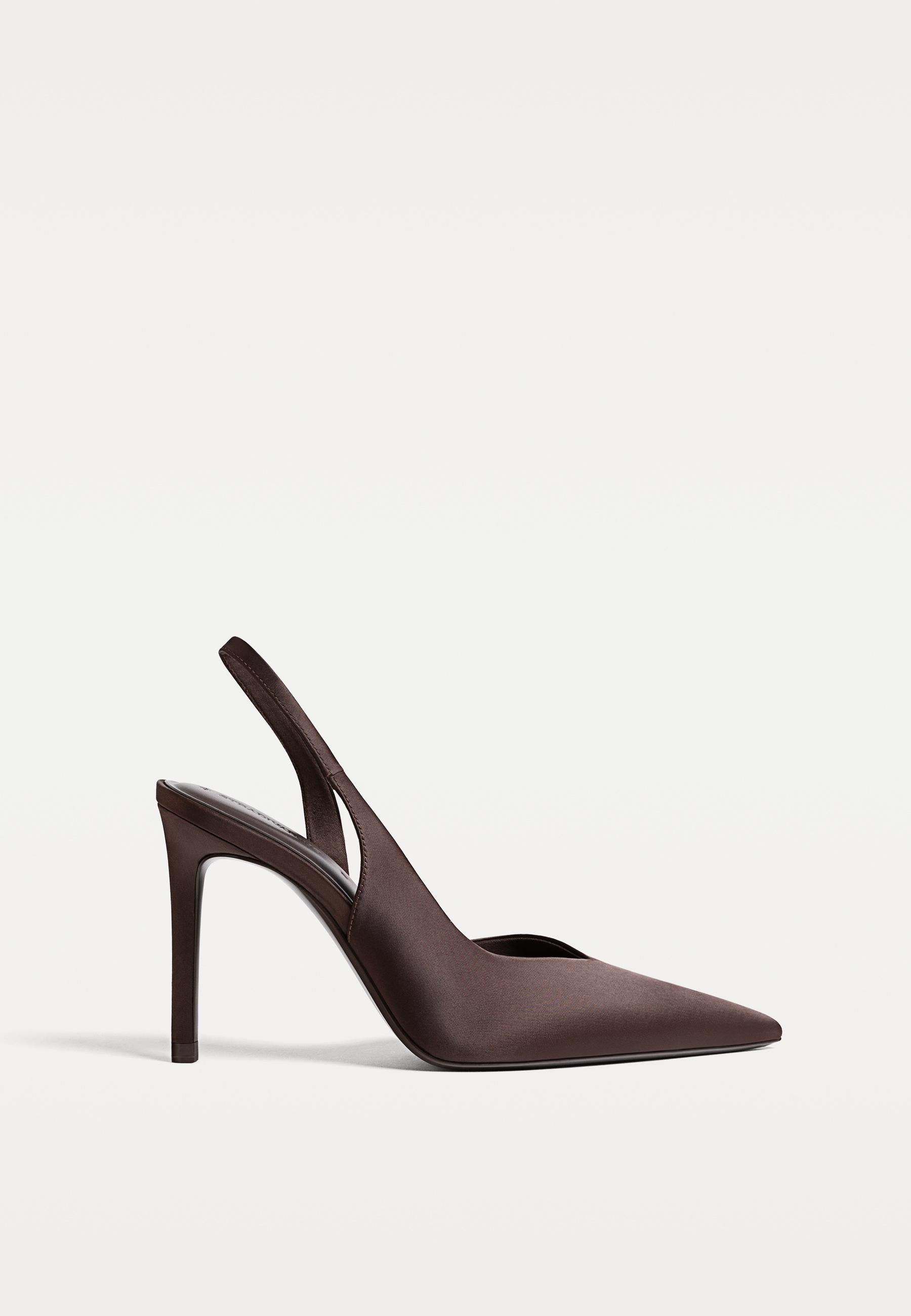 Stradivarius Pointed Toe Slingback Heels in Coffee
