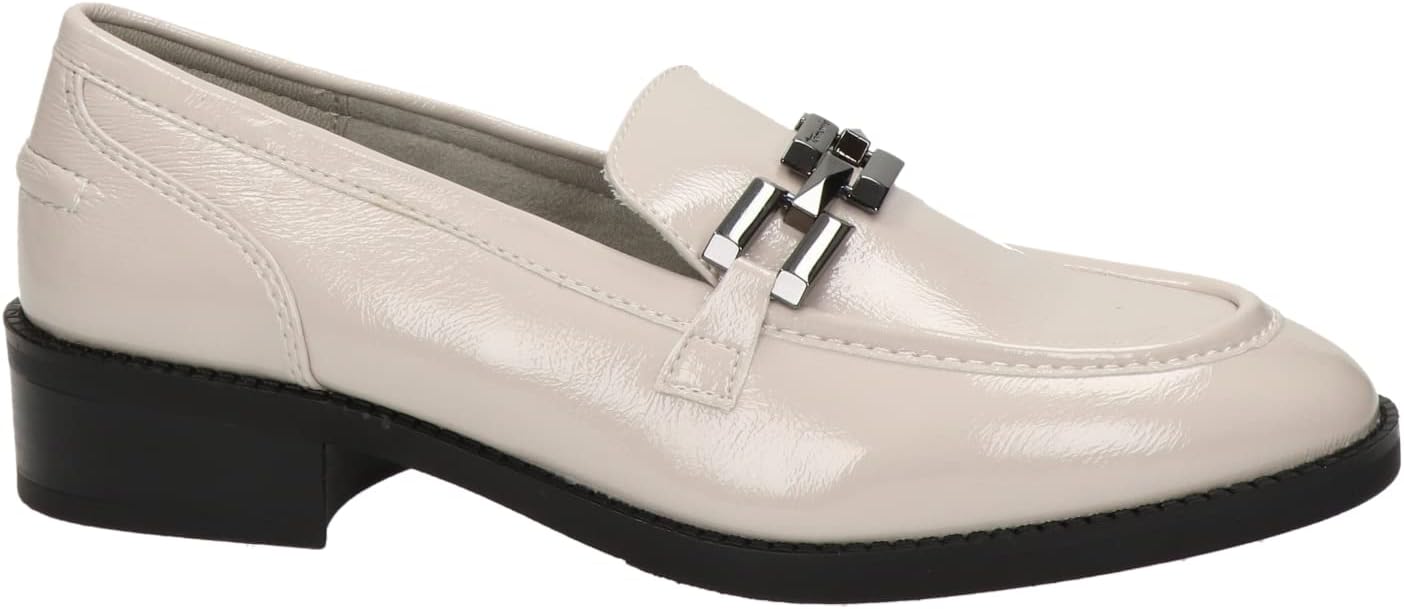 TAMARIS GREY PATENT CRINKLE LEATHER LOAFERS