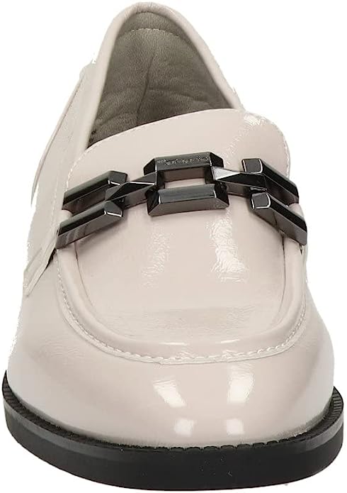 TAMARIS GREY PATENT CRINKLE LEATHER LOAFERS