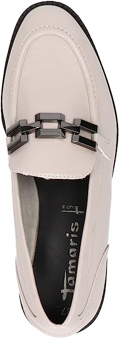 TAMARIS GREY PATENT CRINKLE LEATHER LOAFERS
