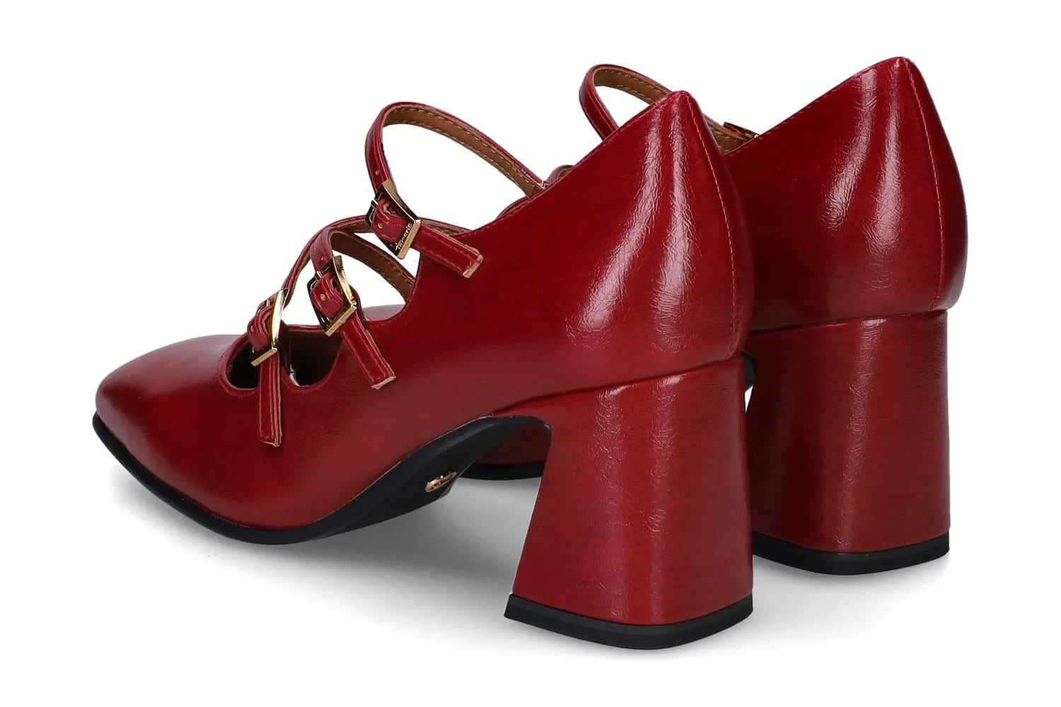 Tamaris Square Toe Block Heel Pump in Wine