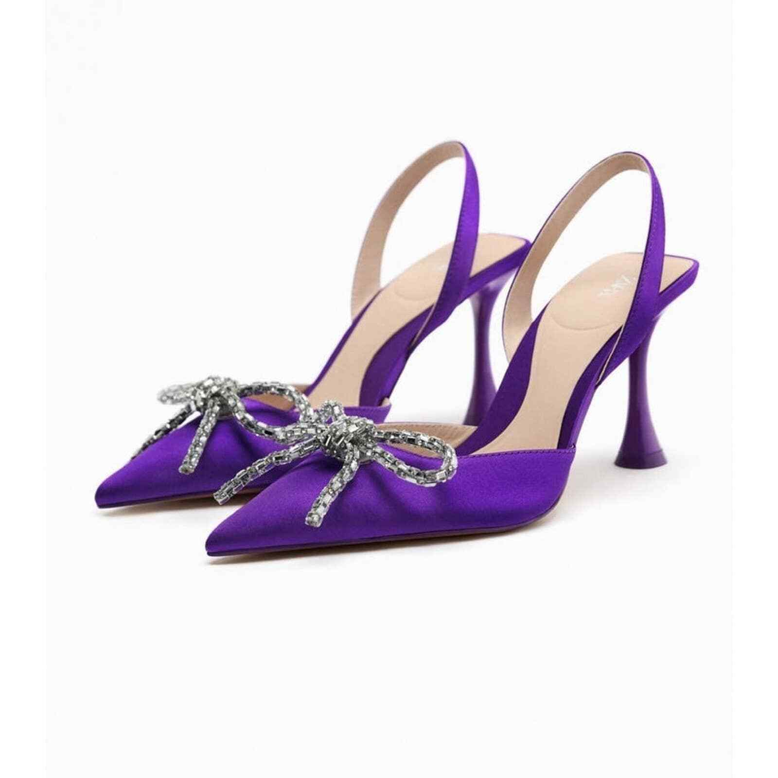 ZARA CRYSTAL BOW DETAIL SLINGBACK PUMP IN PURPLE