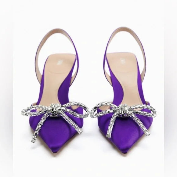 ZARA CRYSTAL BOW DETAIL SLINGBACK PUMP IN PURPLE