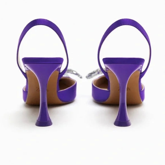 ZARA CRYSTAL BOW DETAIL SLINGBACK PUMP IN PURPLE