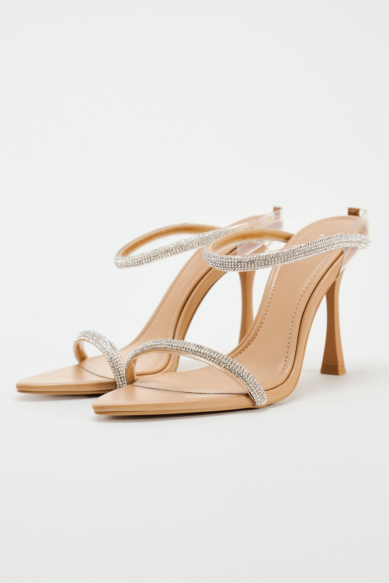 ZARA EMBELLISHED DOUBLE STRAP HEELED MULE NUDE