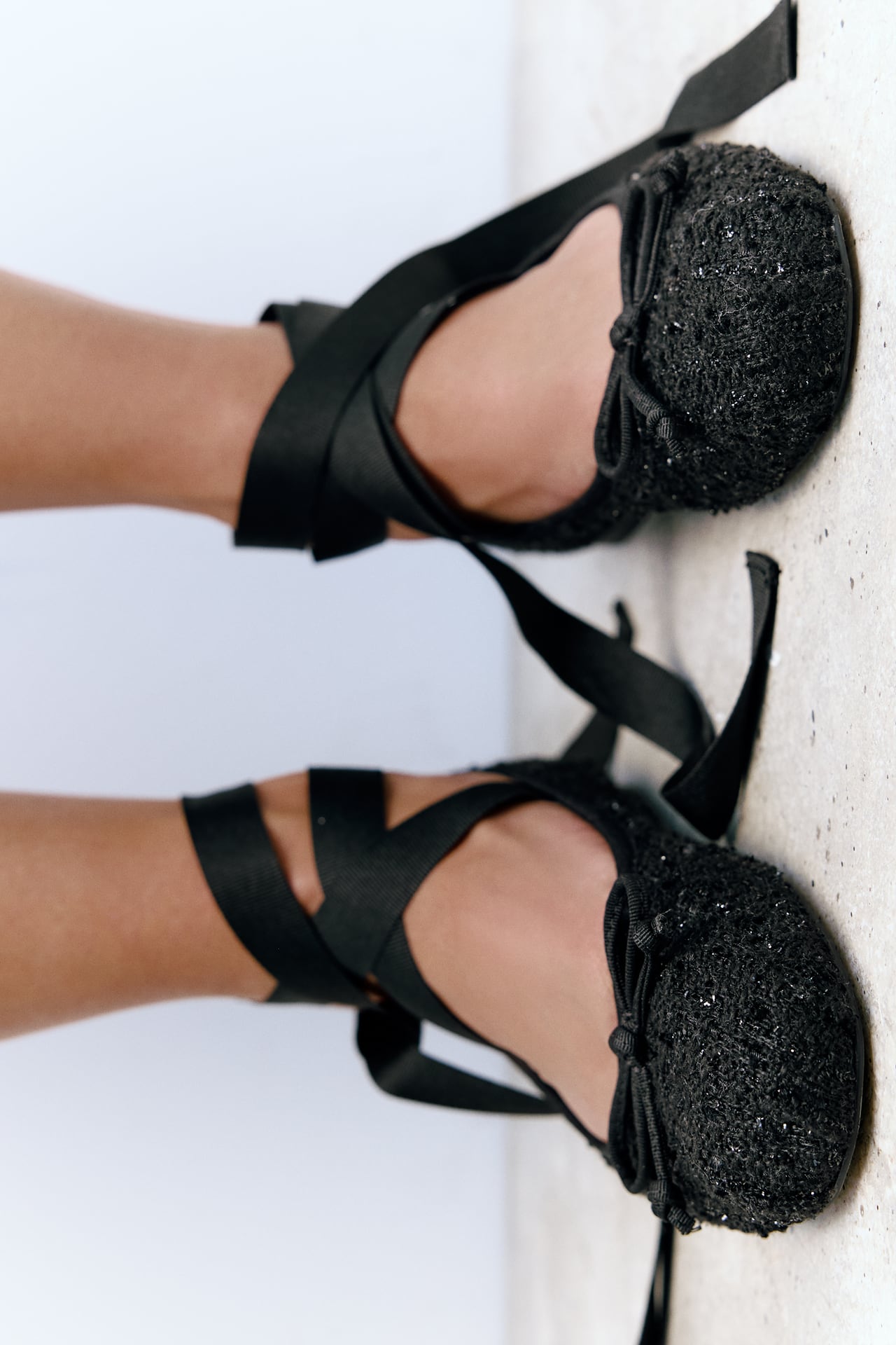 ZARA FABRIC BOW DETAIL BALLERINA IN BLACK