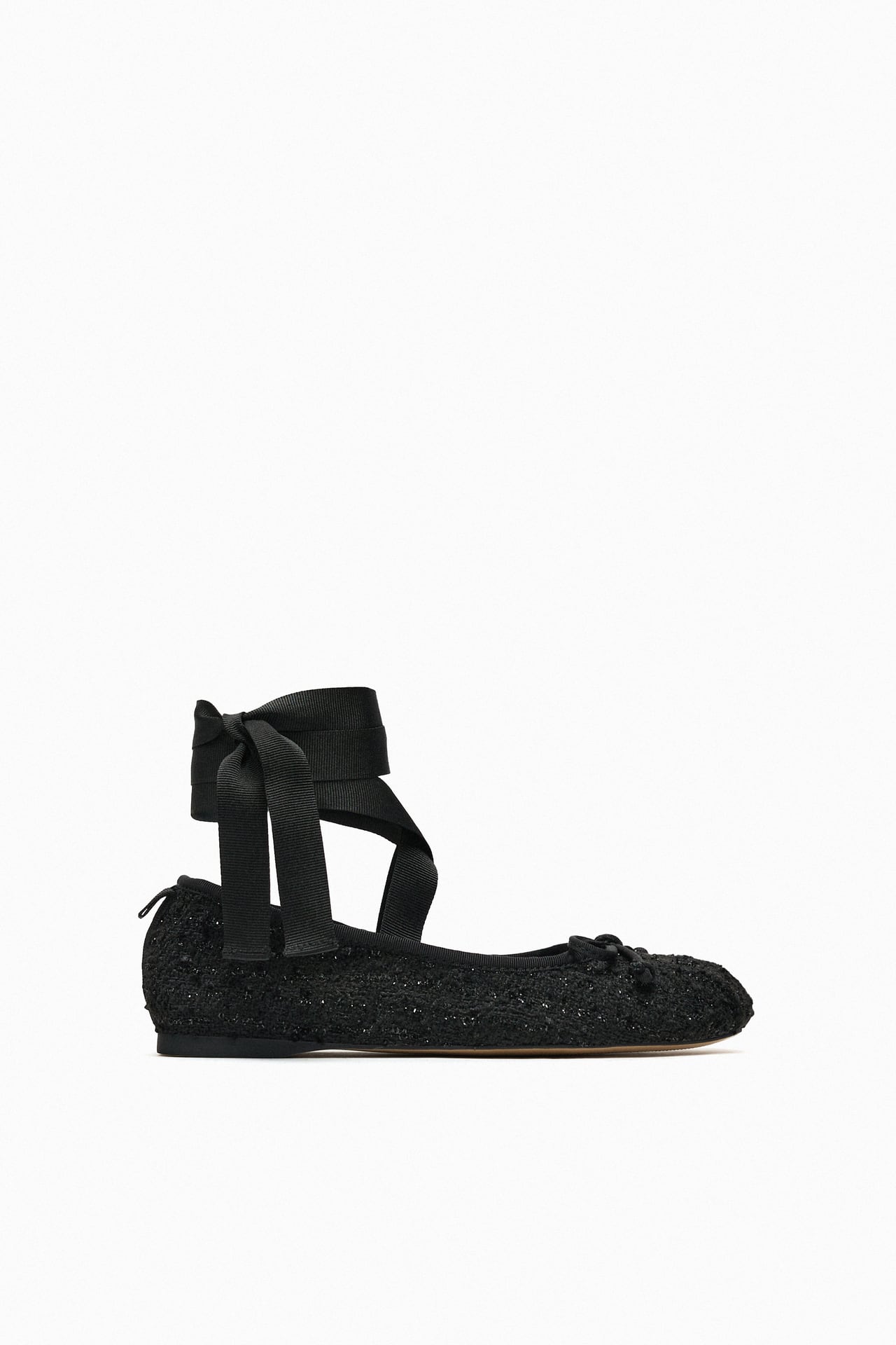 ZARA FABRIC BOW DETAIL BALLERINA IN BLACK