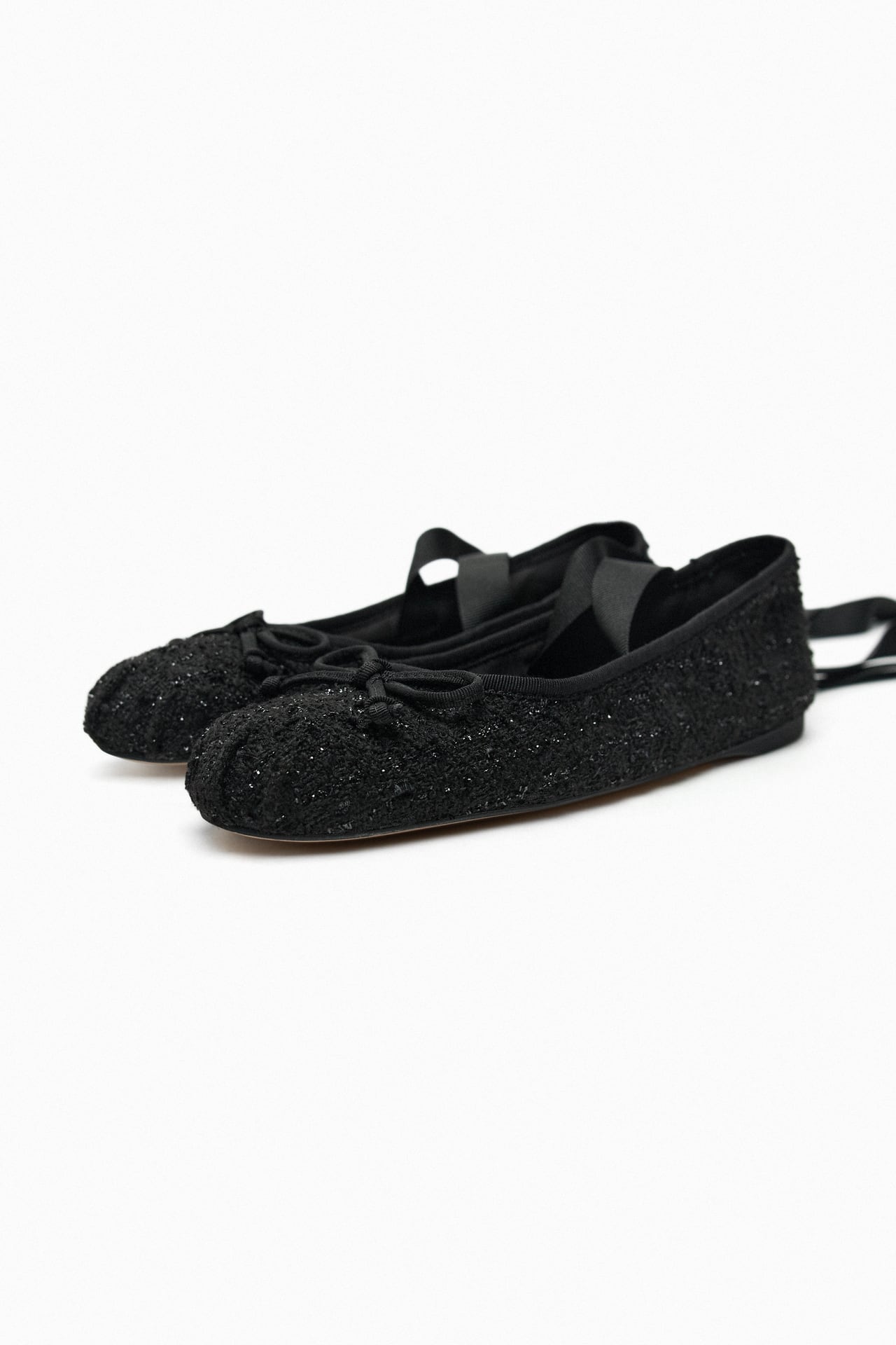 ZARA FABRIC BOW DETAIL BALLERINA IN BLACK