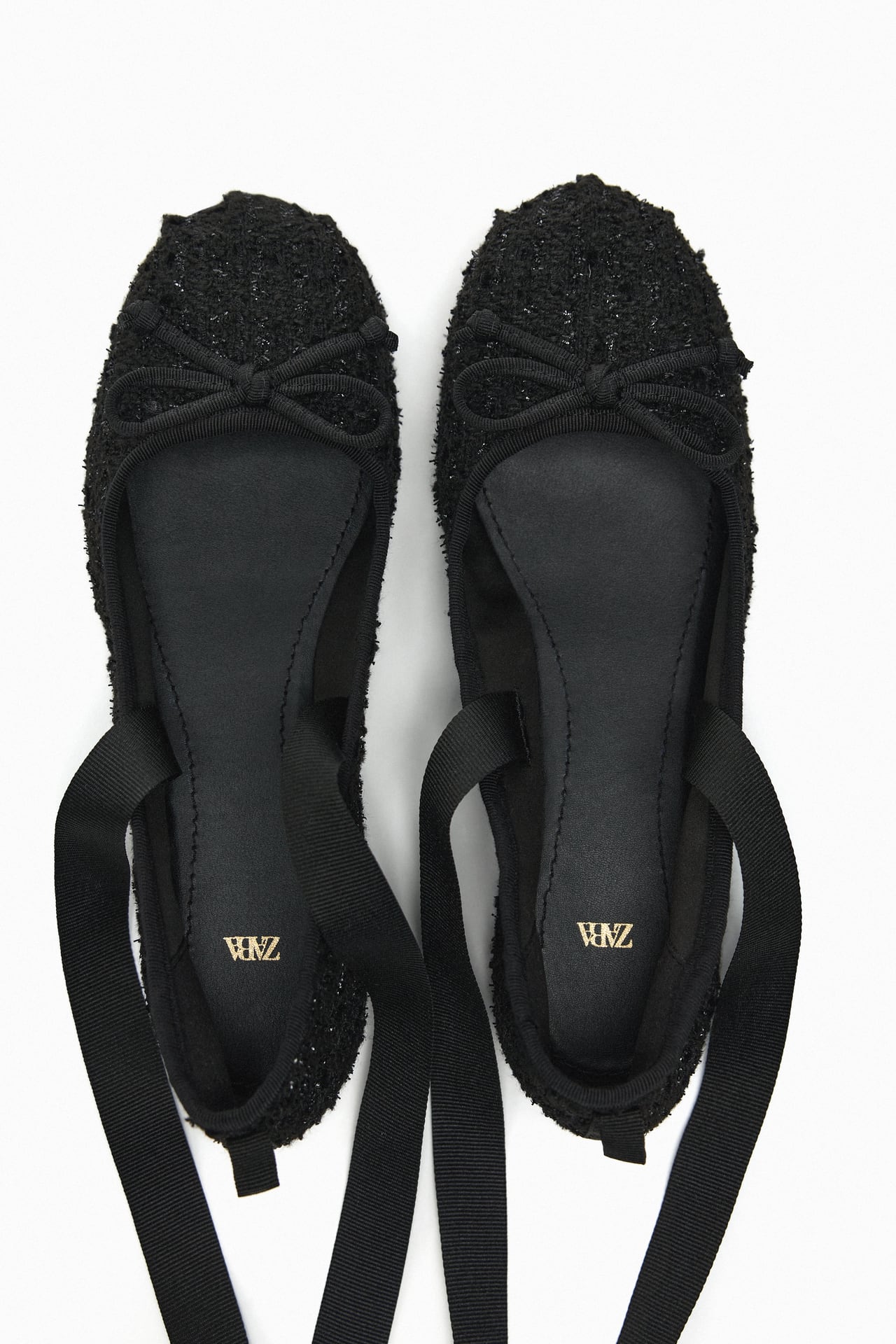 ZARA FABRIC BOW DETAIL BALLERINA IN BLACK