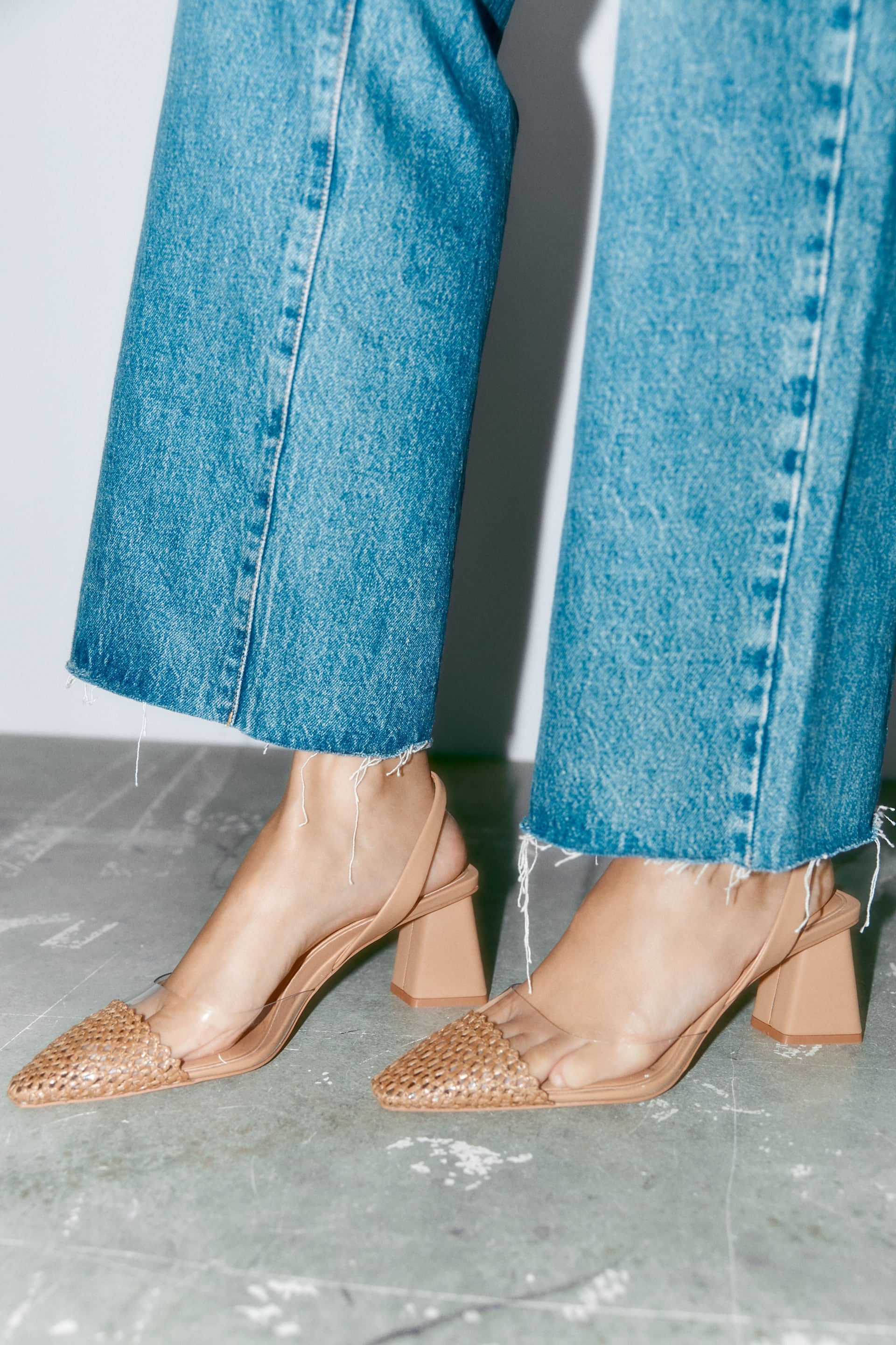 ZARA NUDE BLOCK HEEL SHOES WITH VINYL TOE CAP