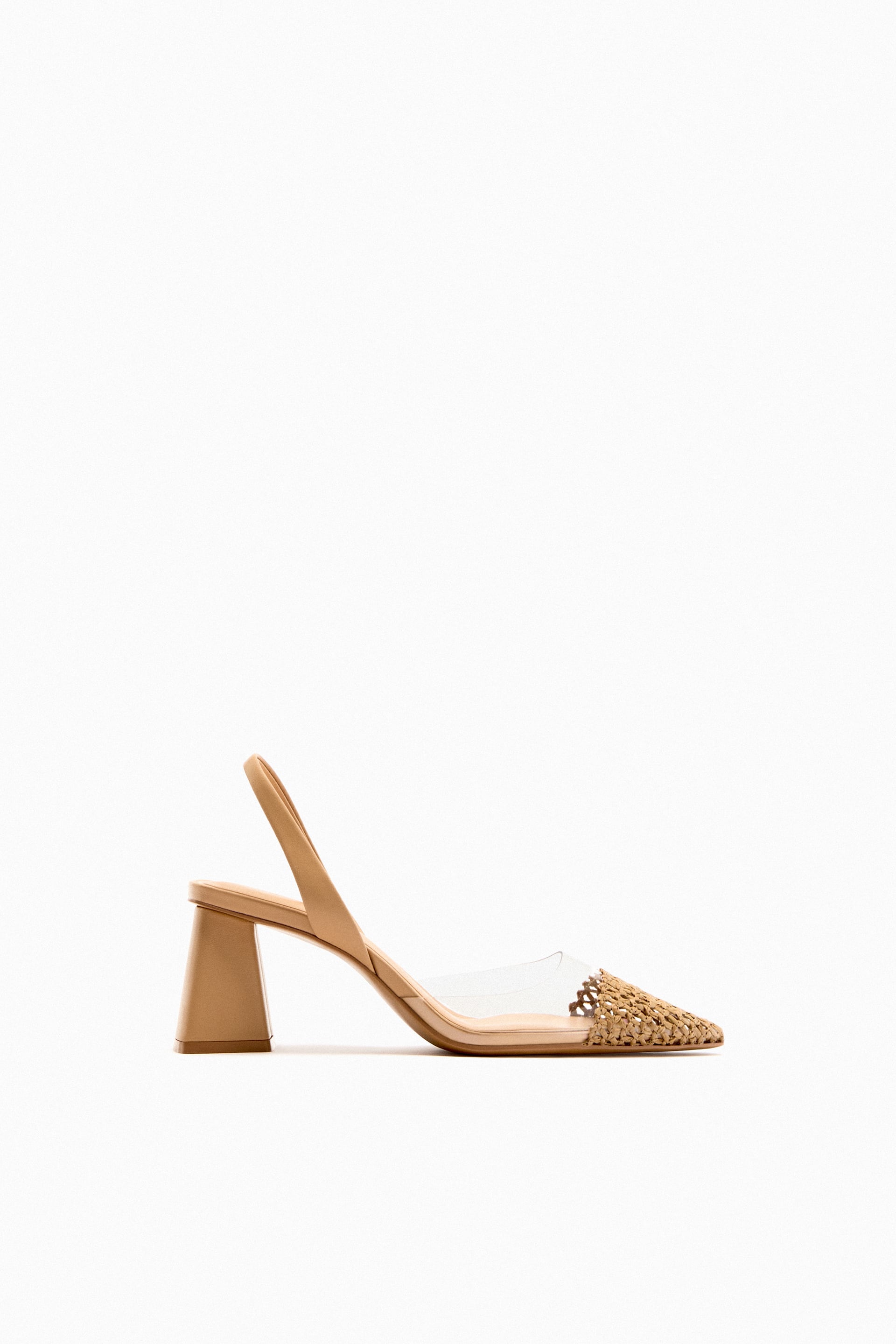 ZARA NUDE BLOCK HEEL SHOES WITH VINYL TOE CAP