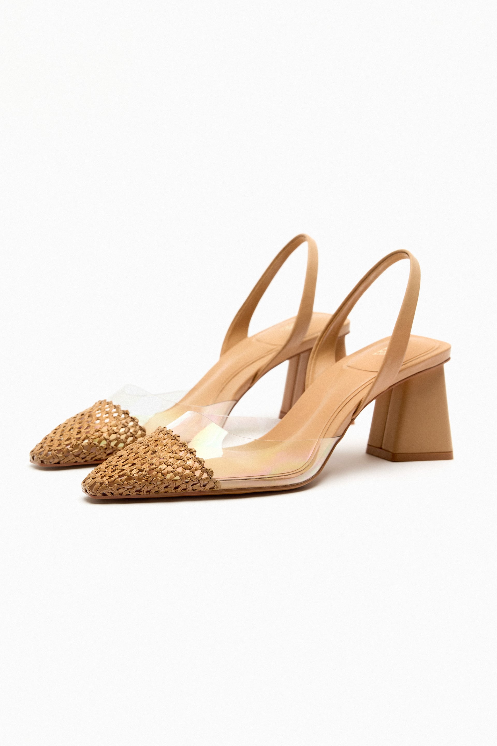 ZARA NUDE BLOCK HEEL SHOES WITH VINYL TOE CAP