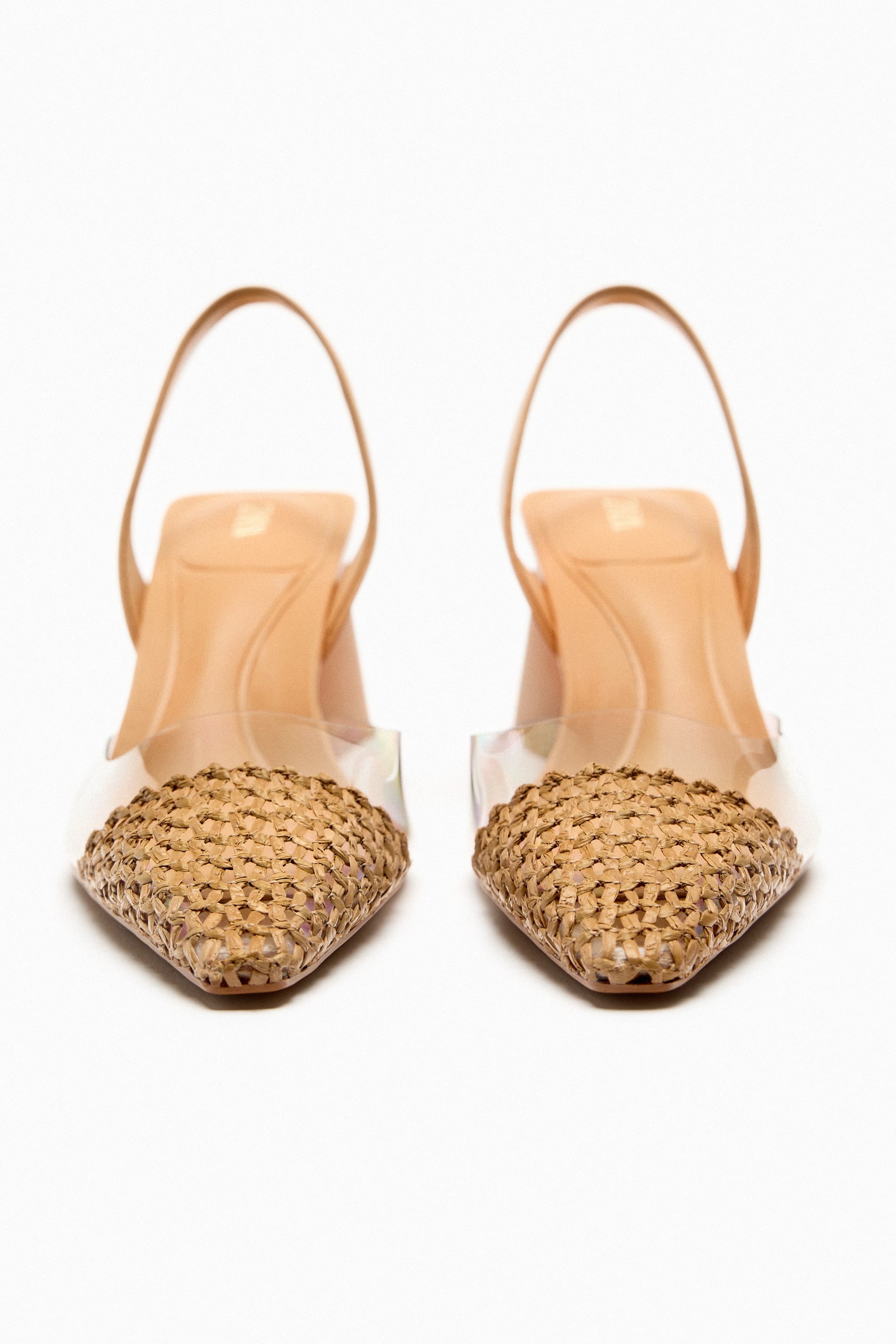 ZARA NUDE BLOCK HEEL SHOES WITH VINYL TOE CAP