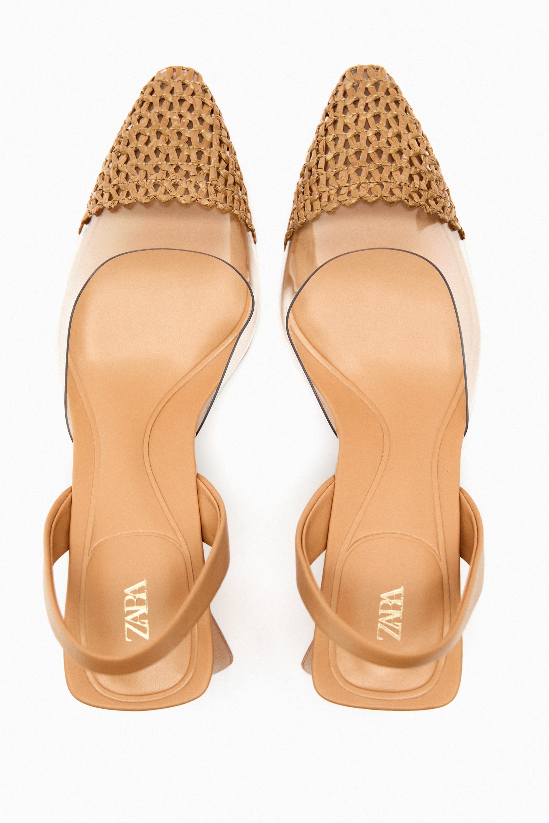 ZARA NUDE BLOCK HEEL SHOES WITH VINYL TOE CAP