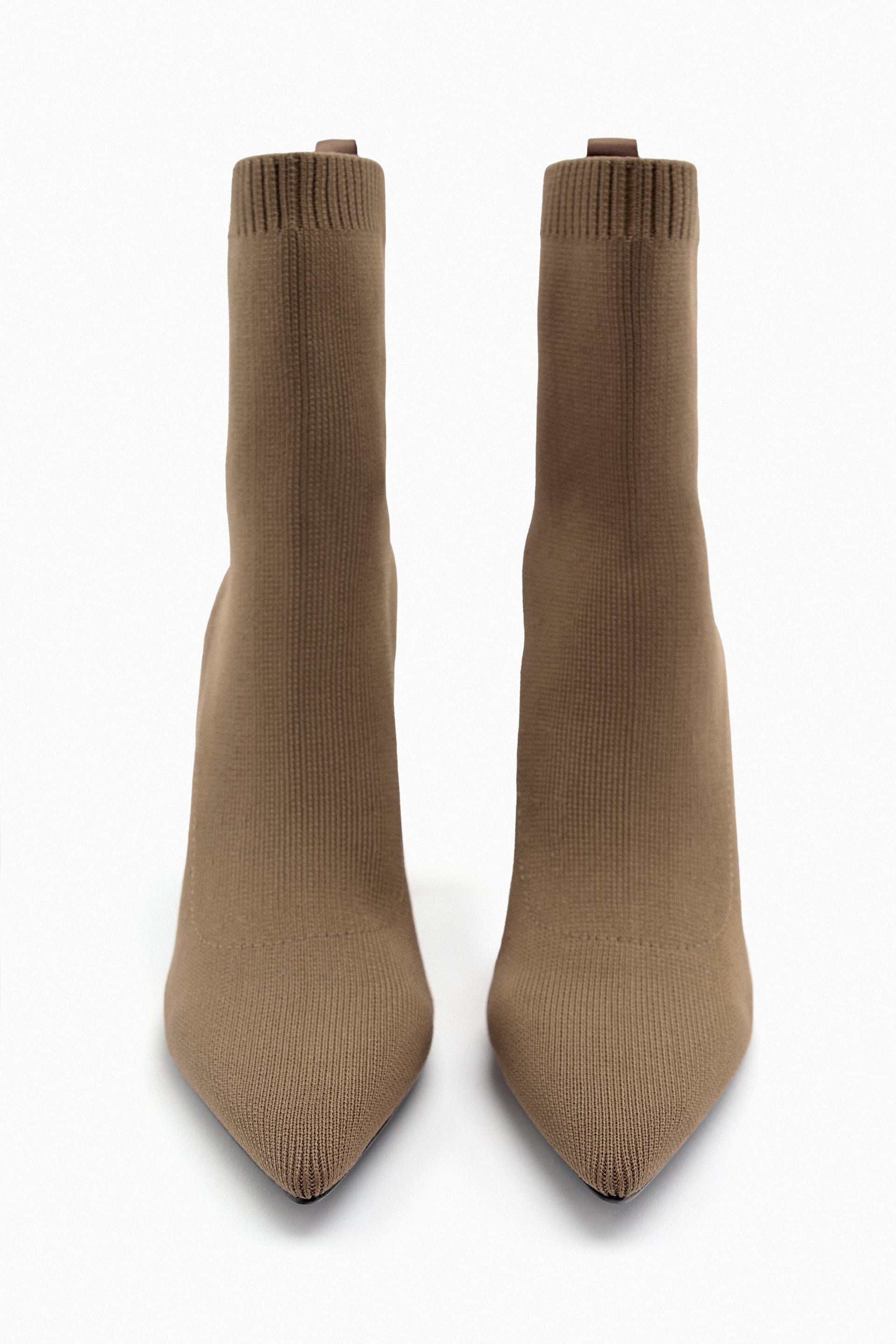 ZARA TAUPE POINTED TOE ELASTIC HEELED BOOTS