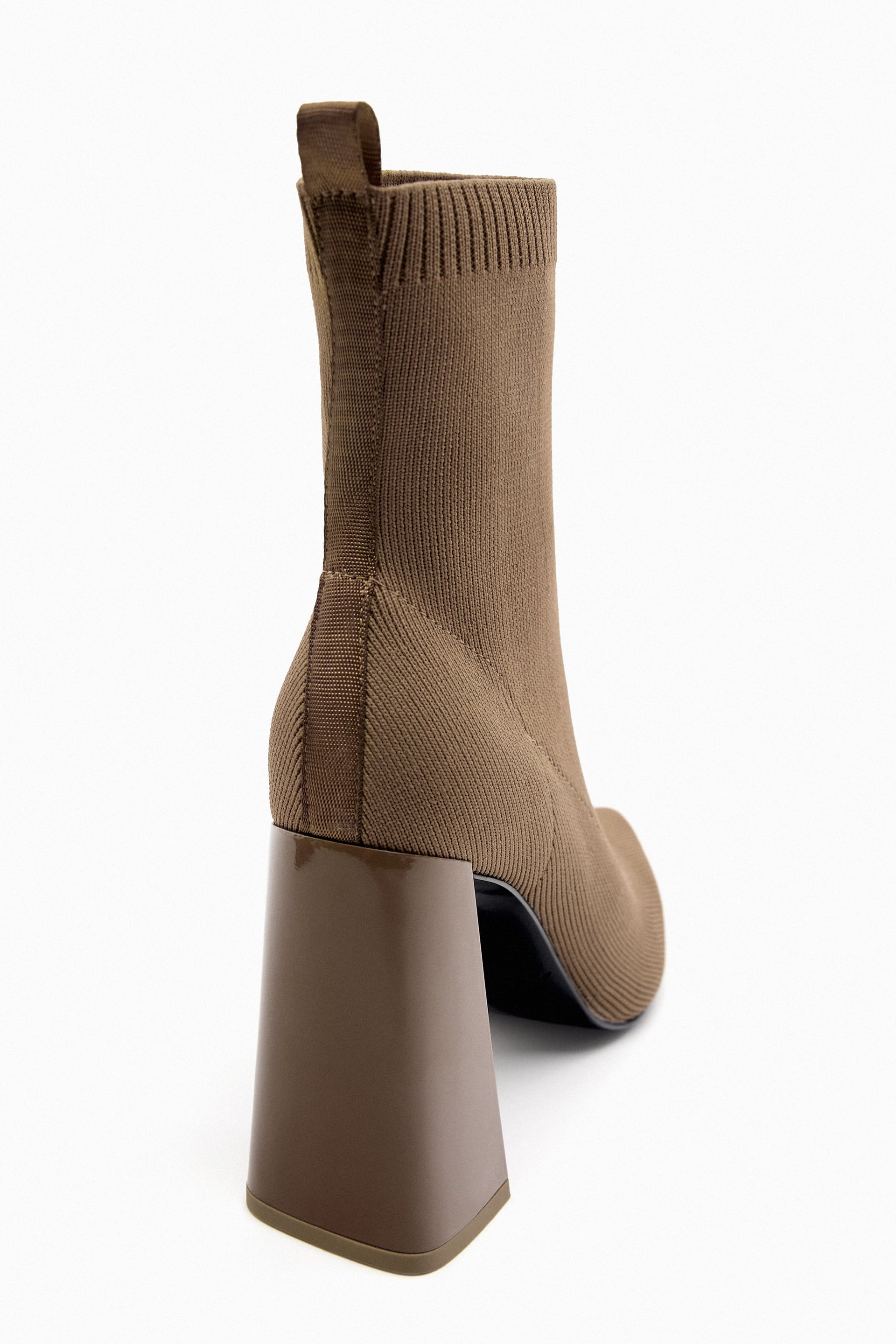 ZARA TAUPE POINTED TOE ELASTIC HEELED BOOTS