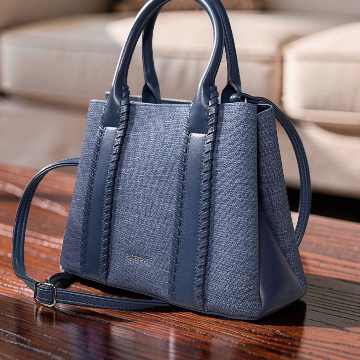 Chrisbella Double Handle Structured Medium Bag in Navy