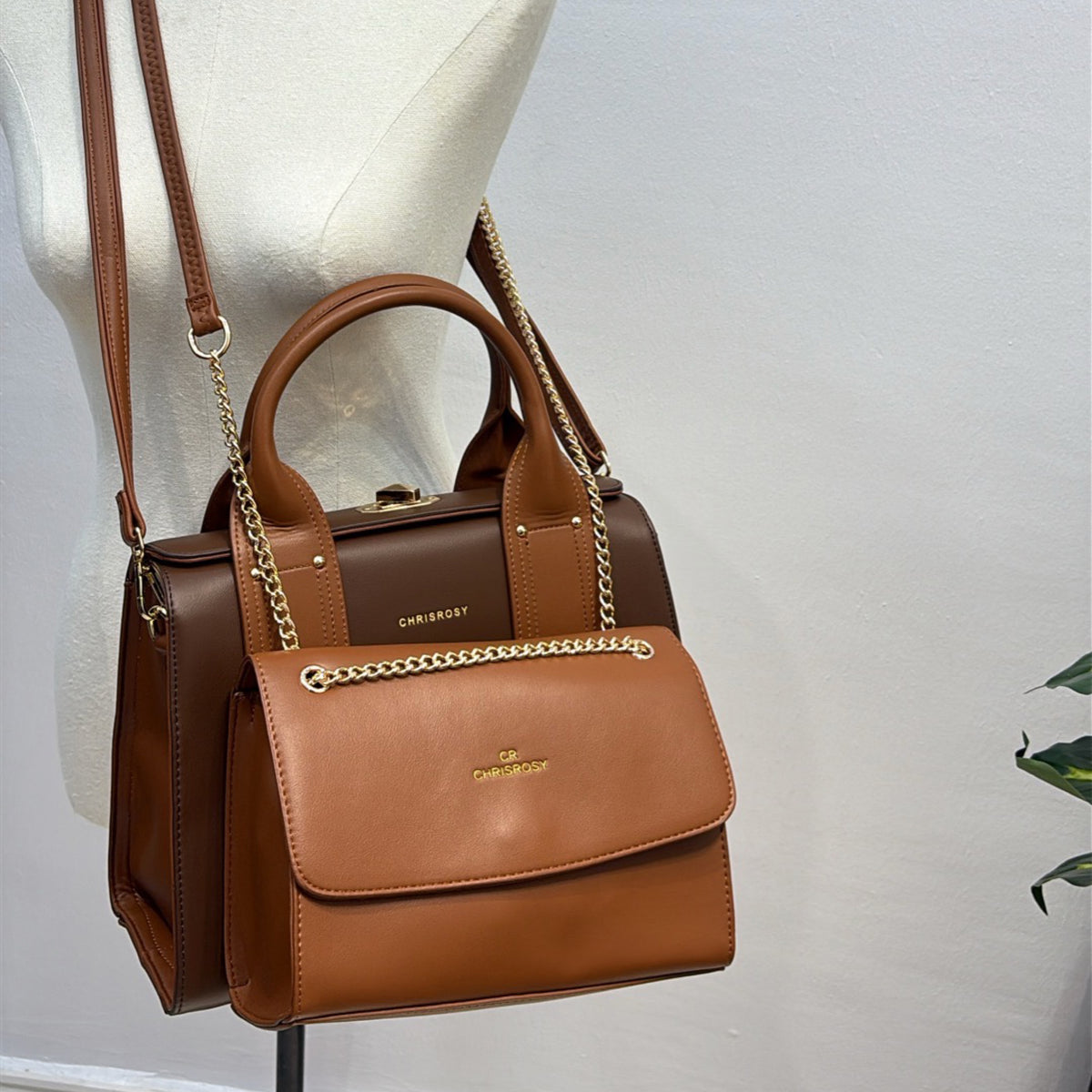Chrisrosy 2-in-1 Structured Double Handle Bag in Mixed Coffee